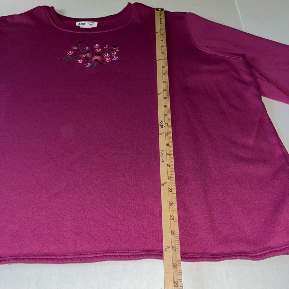 All American Comfort Long Sleeve Embroidered‎ Flowers Berry Sweatshirt 3X - Picture 7 of 11